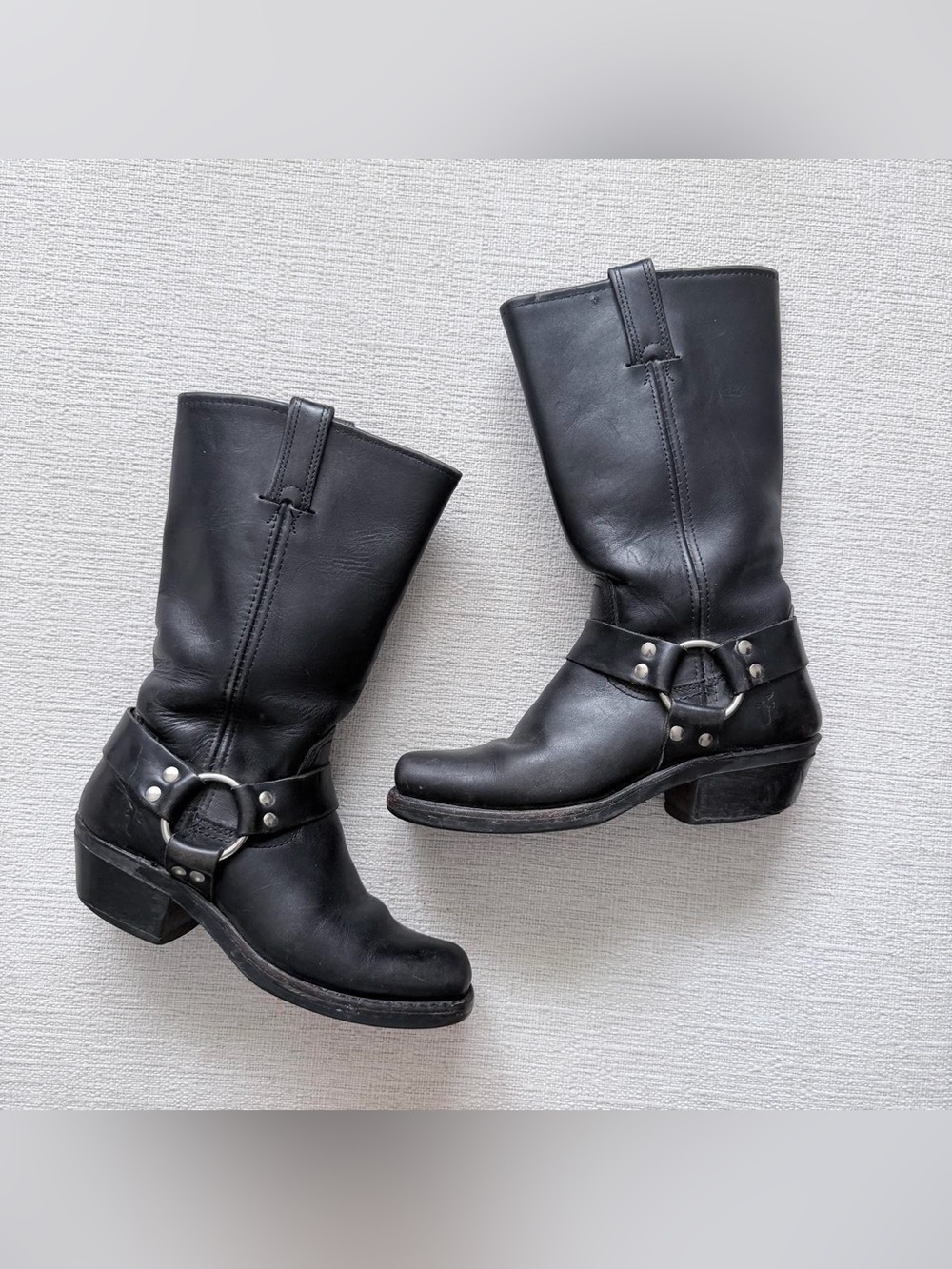 Vintage Black Leather Frye Harness Mid-Calf Boots